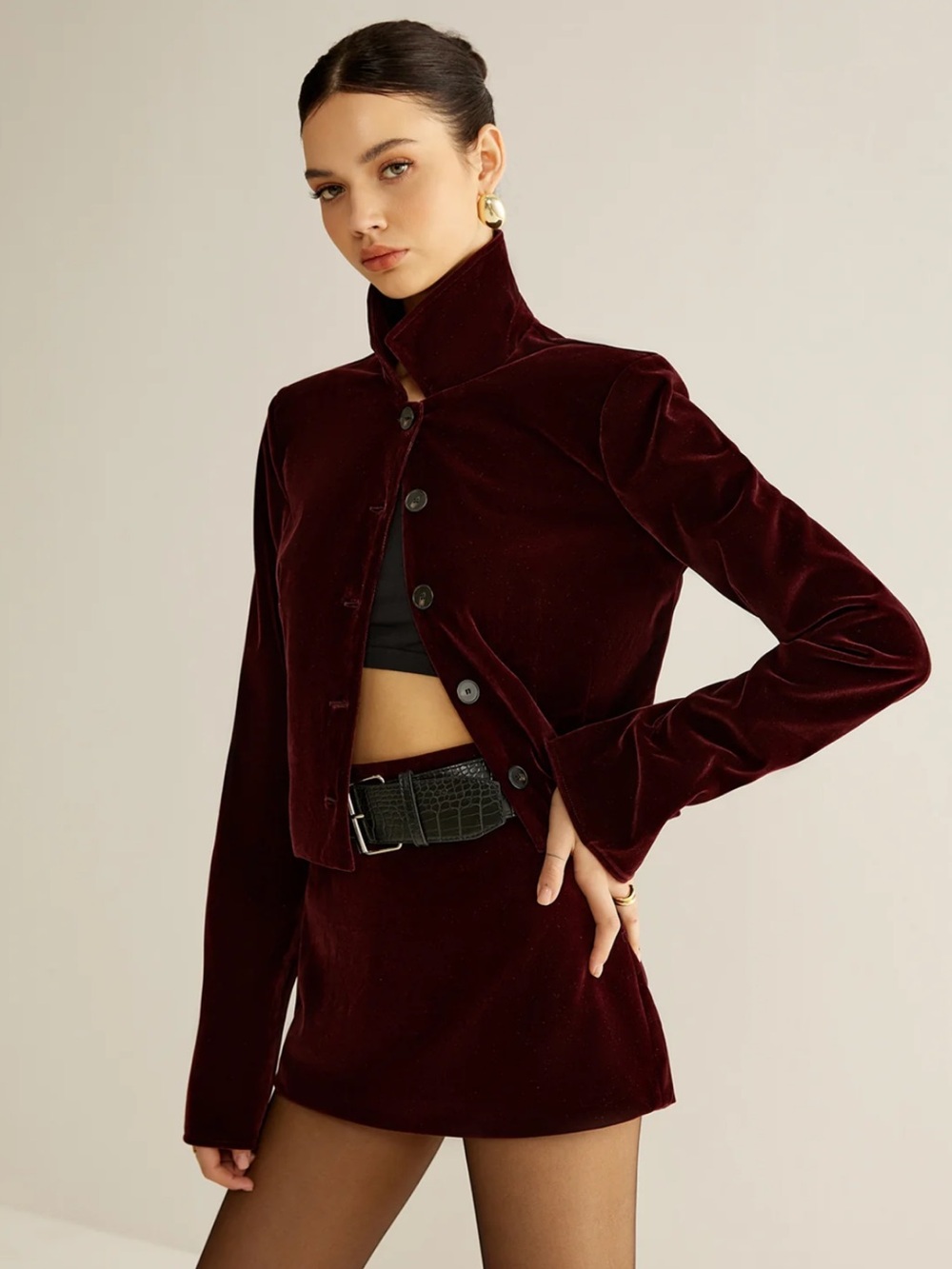 Commense Velvet High-Collar Burgundy Jacket Small NWT